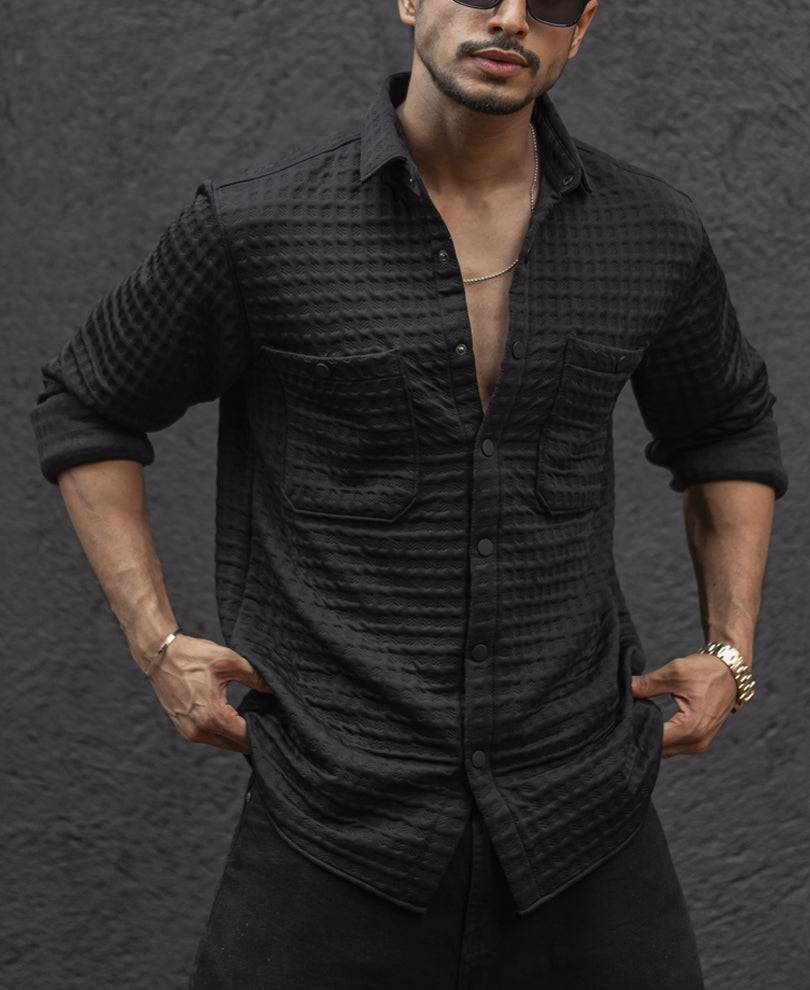Black Solid Structure Regular Fit Full Sleeves Shirt Buy @ ₹599