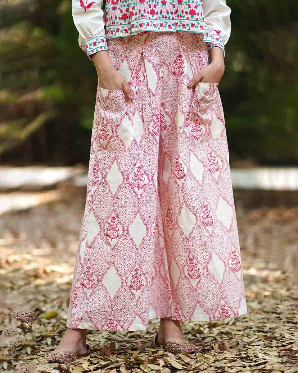 Lily’s Light Blush Pink Hand Block Printed Pants - MMG