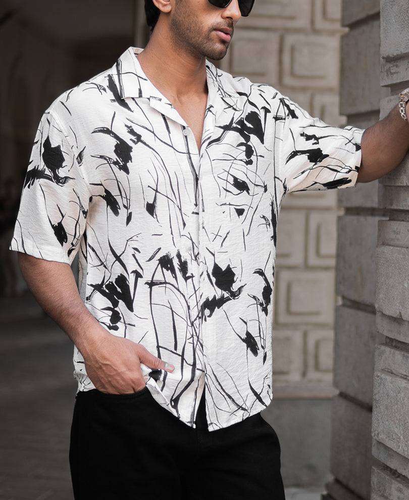 White Abstract Flowy Shirt Buy @ ₹799