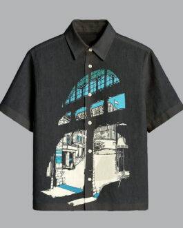 Black Stylish Printed Half Sleeve Shirt for Men Modern Urban Look