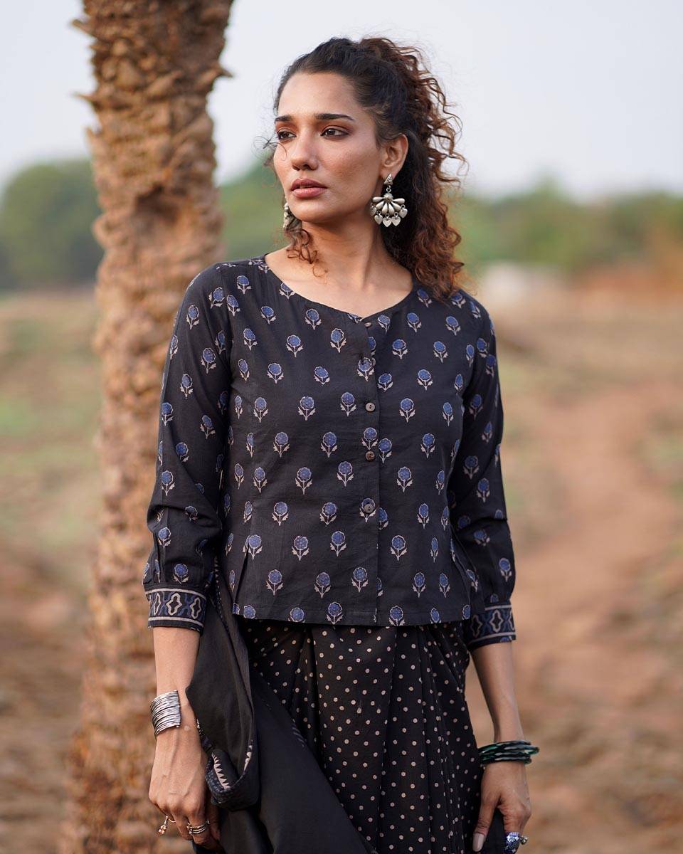 Dreamweaver Blockprinted Cotton Blouse-WWB