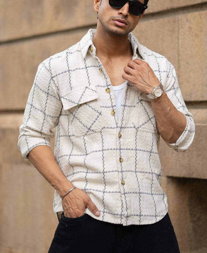 Cream Structured Checks Shirt Buy @ ₹999
