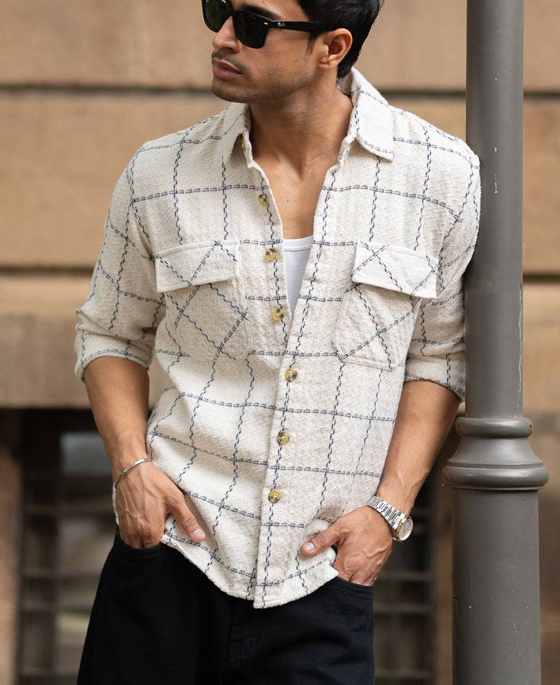 Cream Structured Checks Shirt Buy @ ₹999