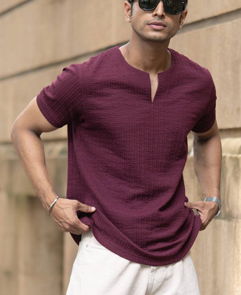 Wine Structured Stripe T-Shirt Buy @ ₹699