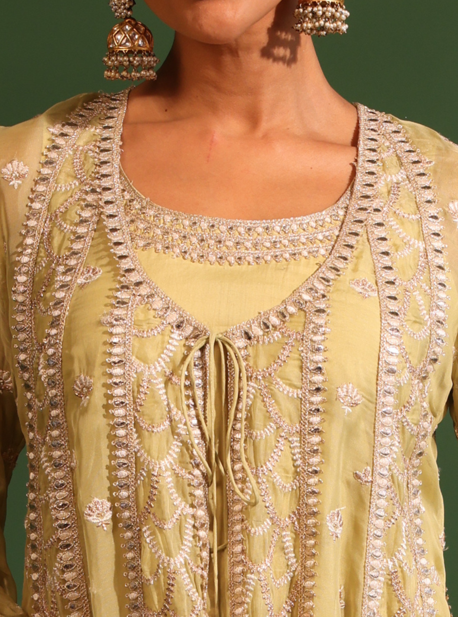 Dilruba Organza Lime Green Anarkali Kurta Set