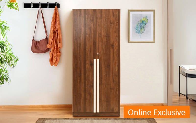 GUDSMITH Haven 2 Door Wardrobe with Long Handel In Columbian Walnut Finish