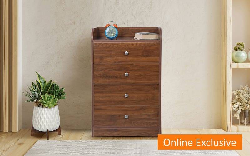 GUDSMITH Den Chest Of Drawer with Four Drawers in Columbian Walnut Finish