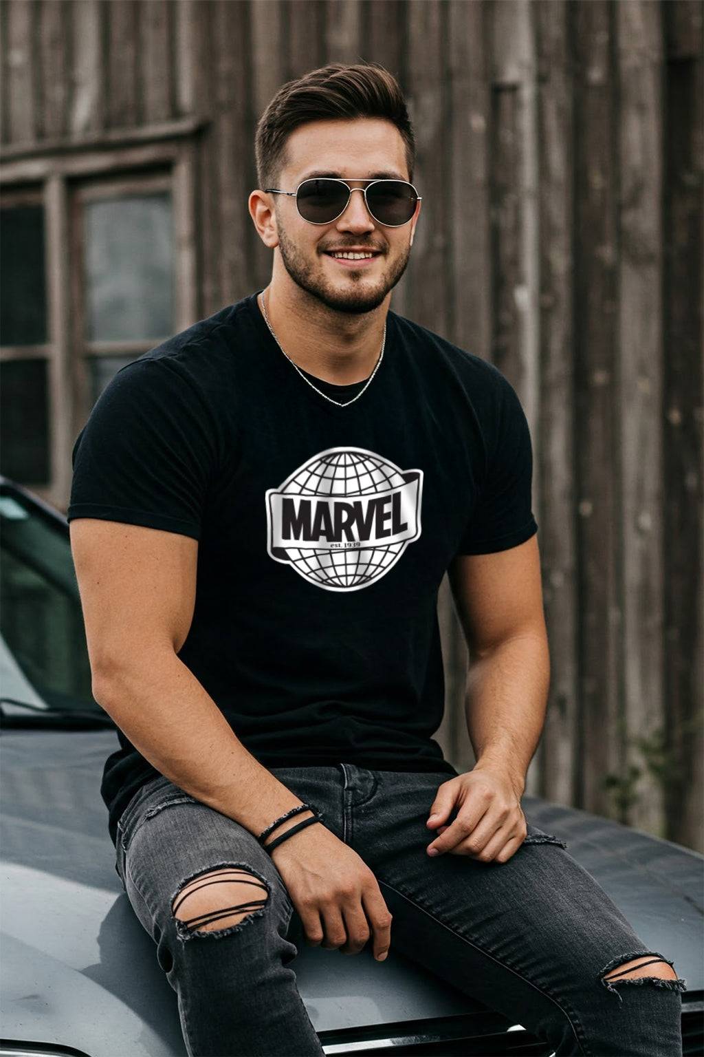 Marvel Black Regular Fit Printed T-shirt