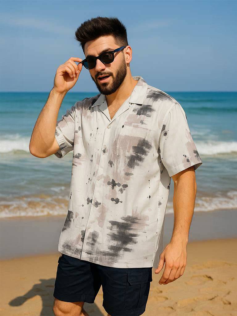 Mauve Camp Collar Printed Oversized Exclusive Shirt