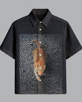 Black Designer Printed Half Sleeve Shirt for Men Luxury Streetwear Style