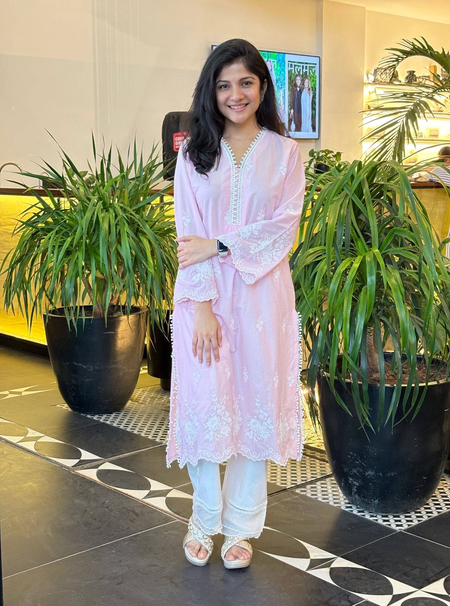 Love Song Cotton Pink Kurta with Saanjh White Pant Set