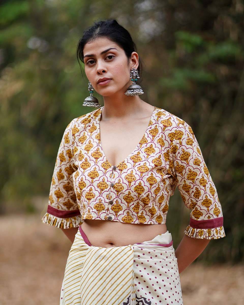 Chale Jaise Hawaayein Ivory Block Printed Cotton Blouse - WW
