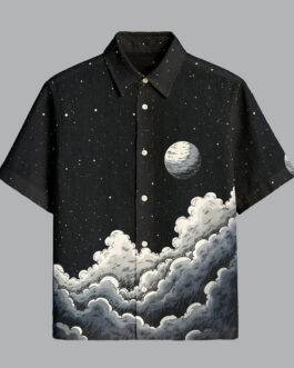 Black Cool Printed Half Sleeve Shirt for Men Fashionable Slim Fit