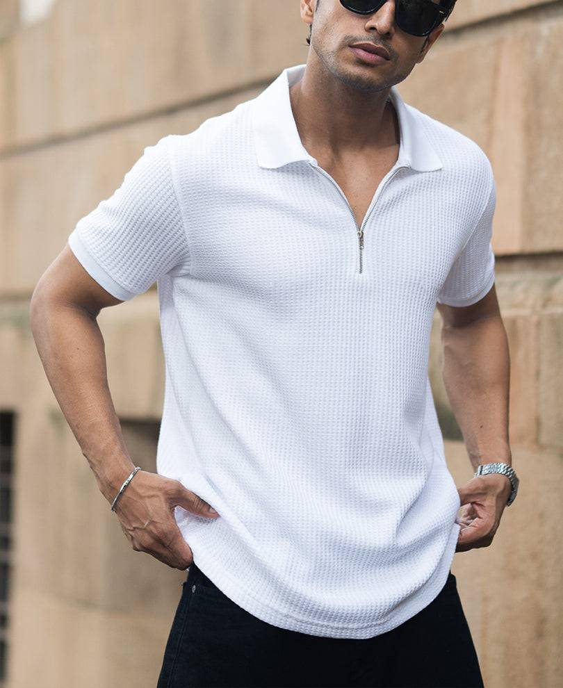 Off-White Waffle Regular Fit Half Sleeves T-Shirt Buy @ ₹899