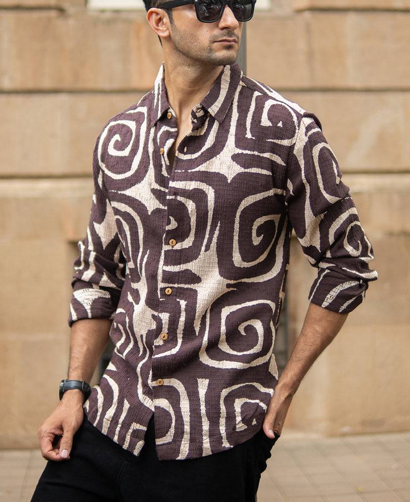Coffee Brown Abstract Print Shirt Buy @ ₹799