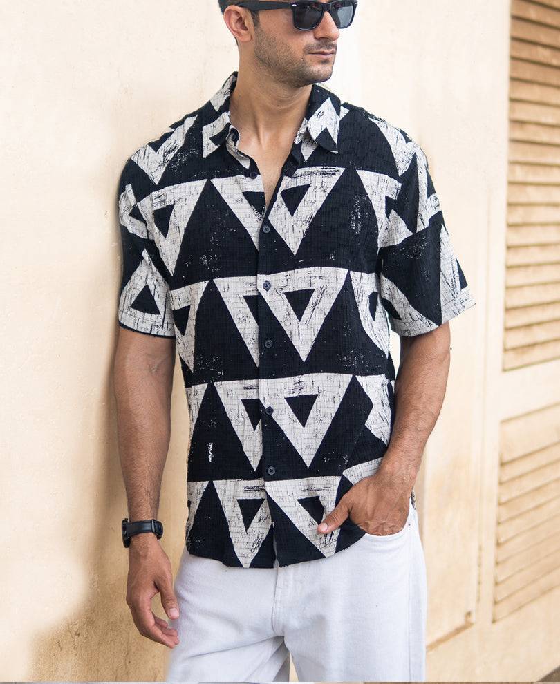 Black Geometric Structured Print Shirt Buy @ ₹499