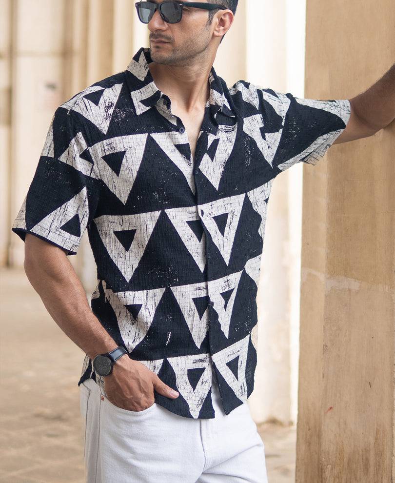 Black Geometric Structured Print Shirt Buy @ ₹499