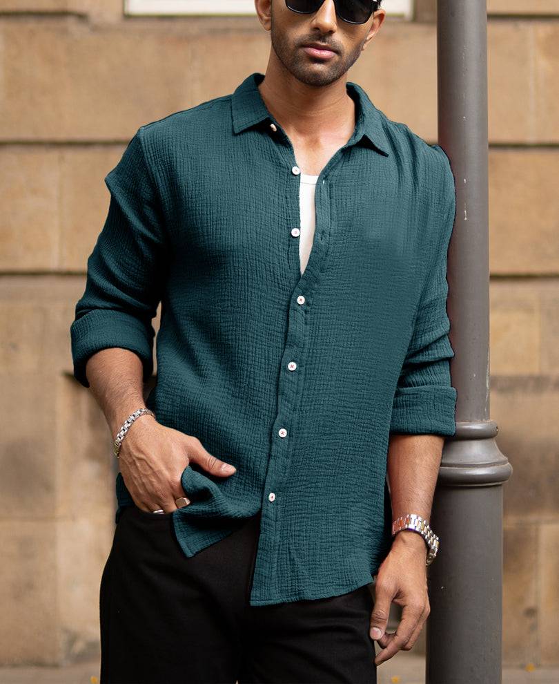 Teal Crinkled Lightweight Shirt Buy @ ₹999