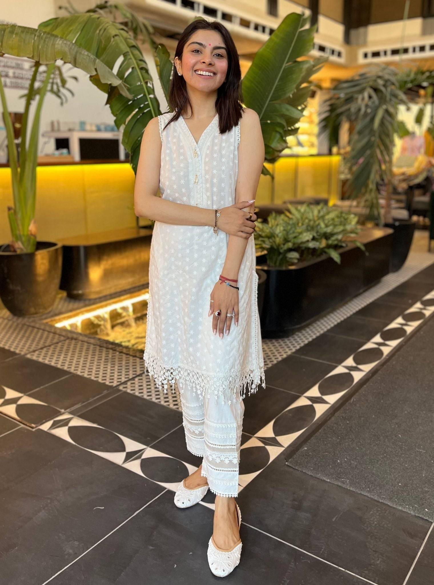 Juana Cotton Kurta with Multi Lace Pyjama Set