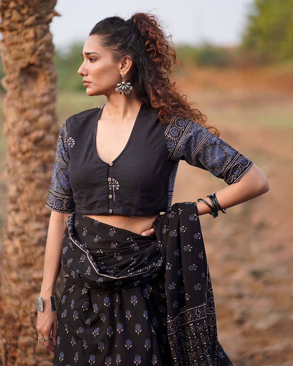 Quiet Eclipse Blockprinted Cotton Blouse-WWB