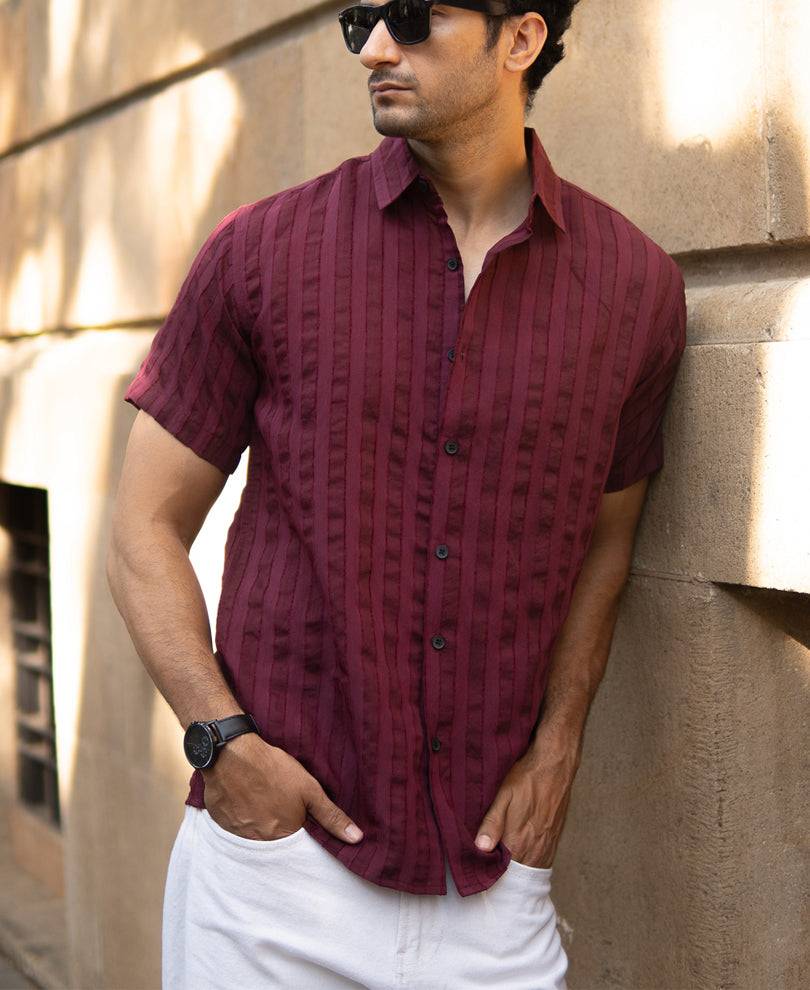 Wine Structured Self Striped Shirt Buy @ ₹499