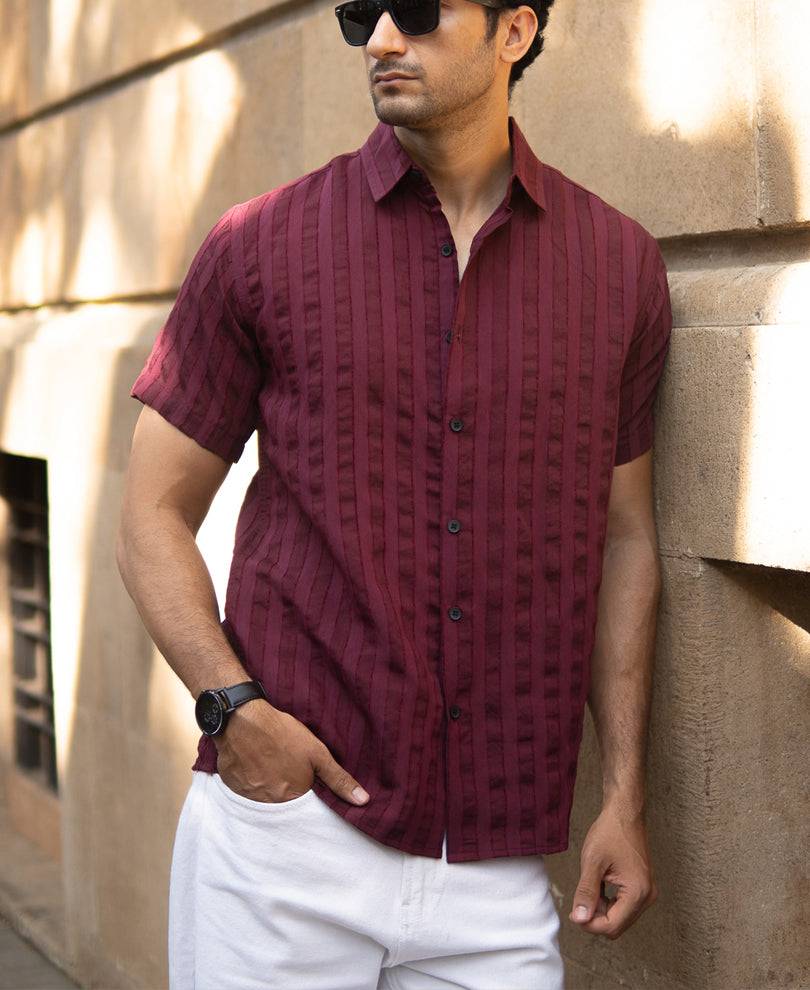 Wine Structured Self Striped Shirt Buy @ ₹499