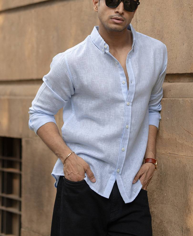 Sky Blue Linen Shirt Buy @ ₹1199