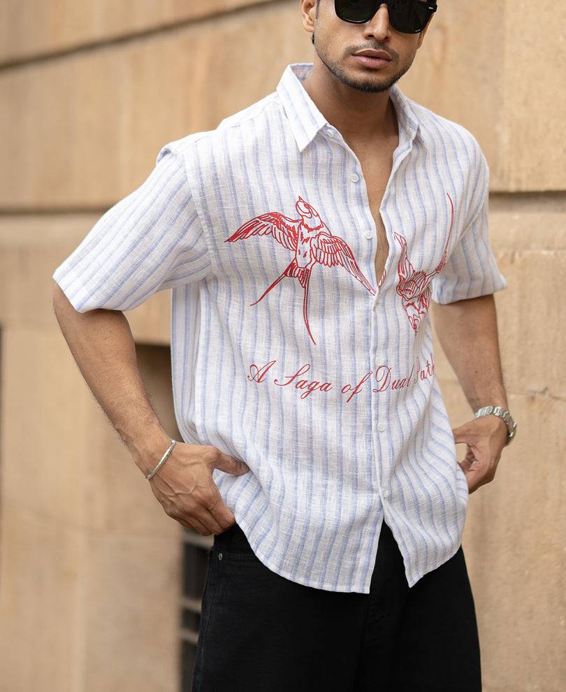 Blue Striped Shirt With Print Buy @ ₹799