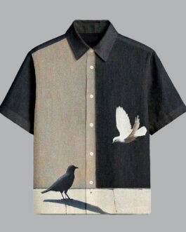 Black and Grey Printed Half Sleeve Shirt for Men Luxury Casual Fashion