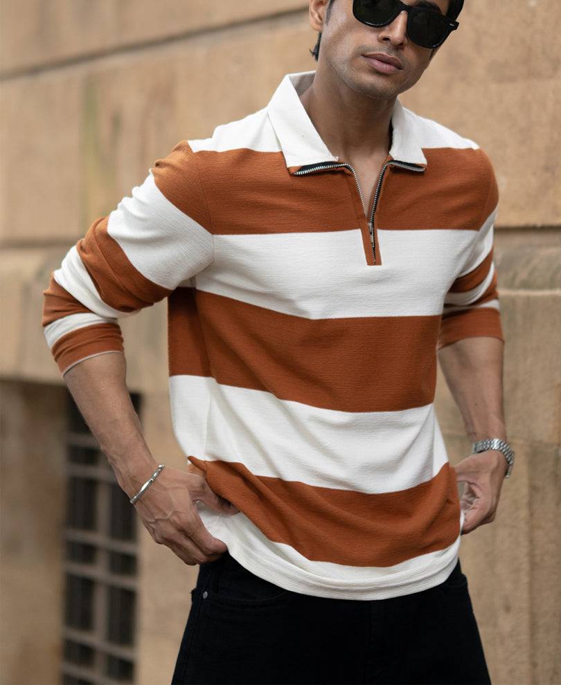 Tan Lightweight Striped T-Shirt Buy @ ₹1199