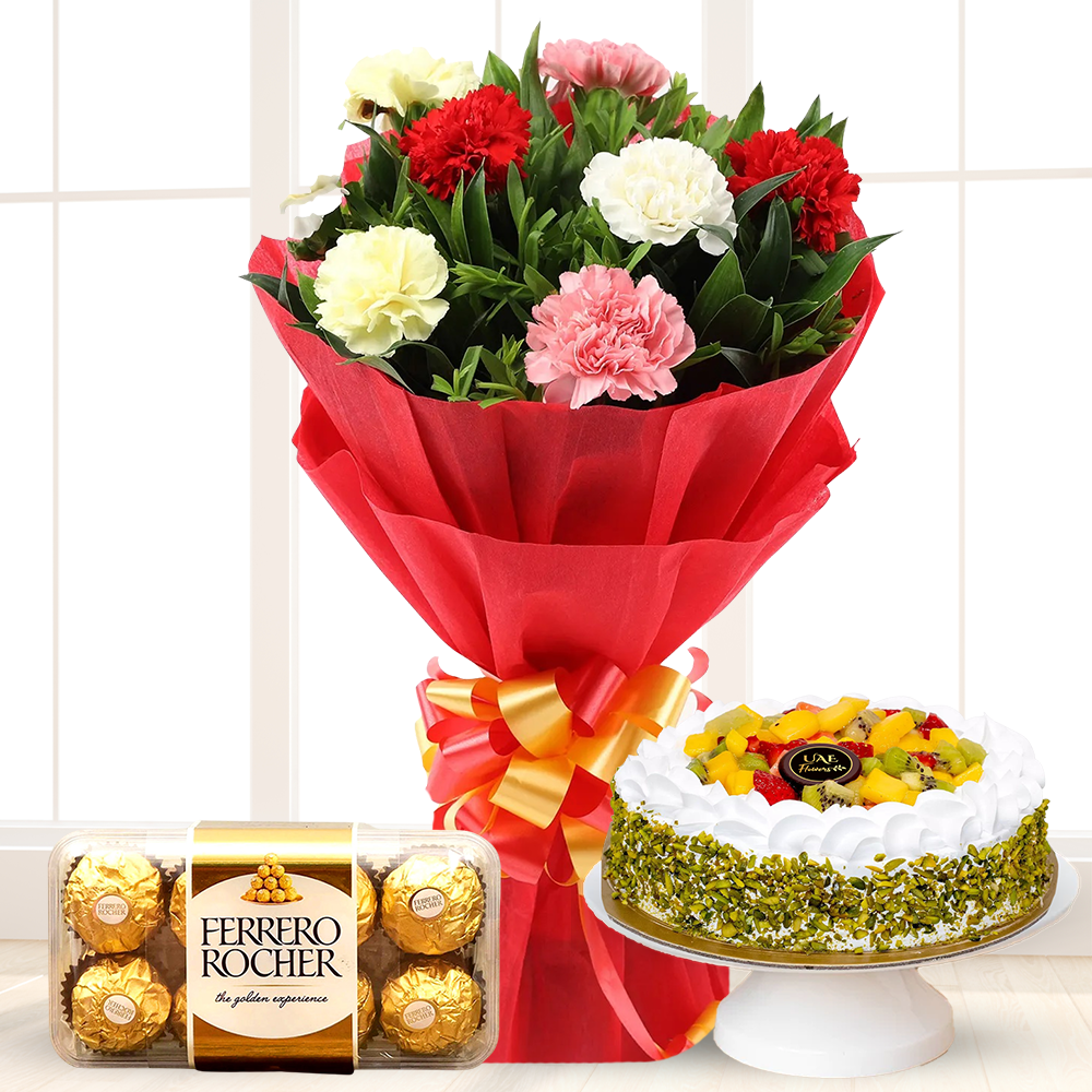 Bouquet of Mixed Carnations, Cake & Chocolate