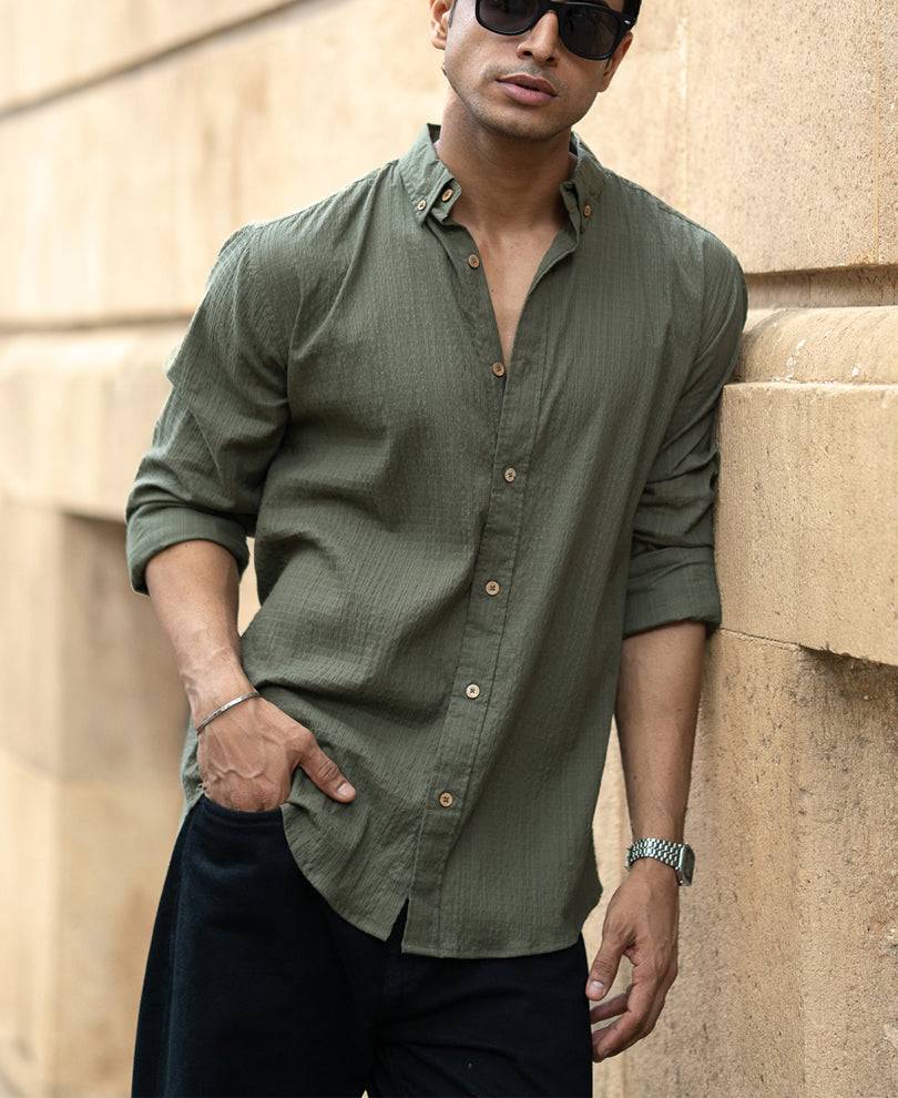 Green Lightweight Structured Shirt Buy @ ₹1099