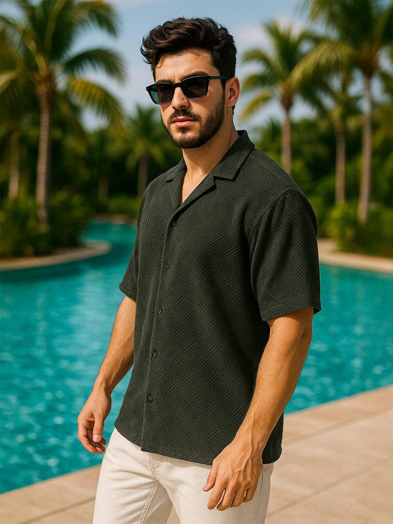 Olive Jacquard Plain Oversized Exclusive Shirt