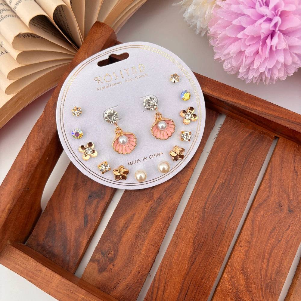 SeaShell Charm Earrings - 7 Pairs