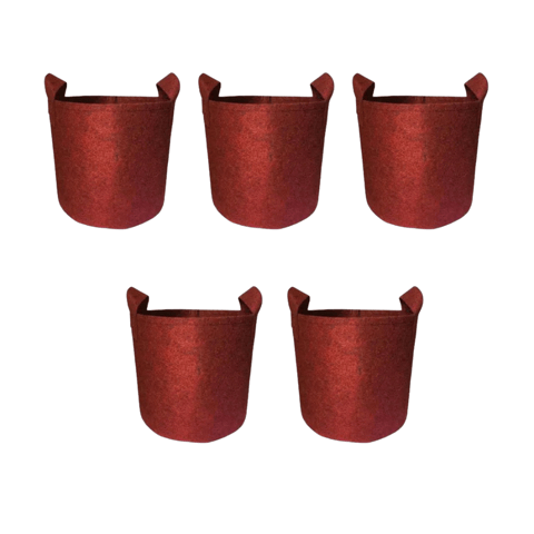Set of 5 - 15x15 Inch Round Red LUMA Grow Bag - 400 GSM Heavy Duty Geo Fabric, Breathable, Reusable Planter for Home Gardeningning