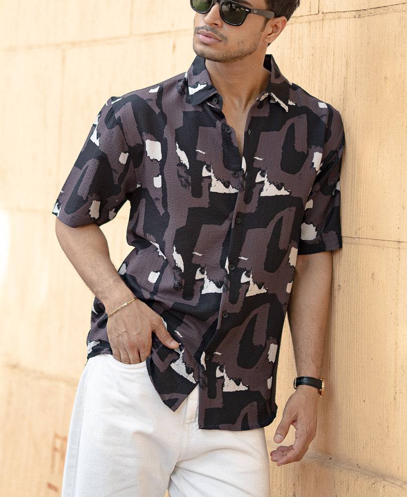 Dark Grey Abstract Structured Shirt Buy @ ₹599