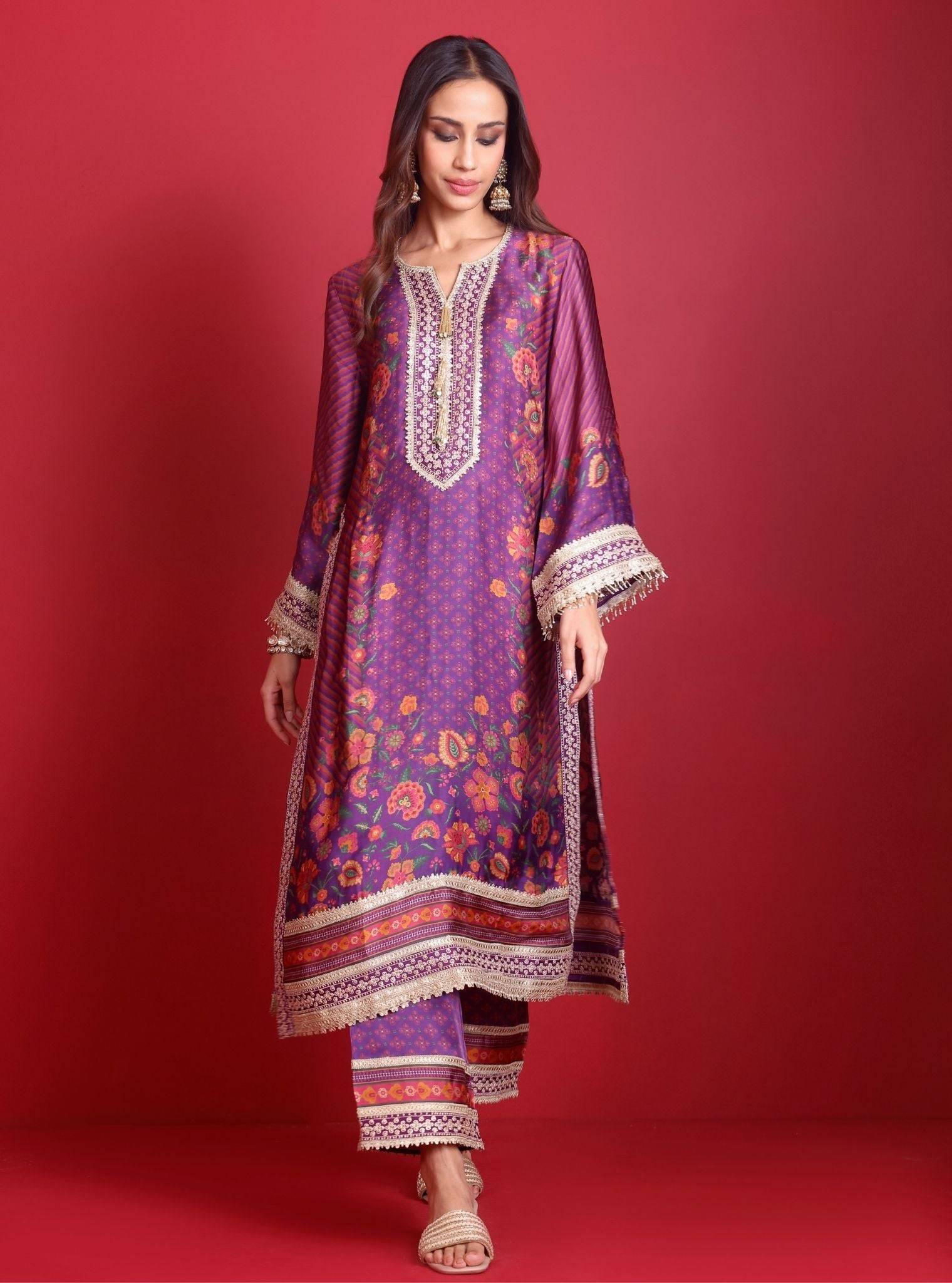 Osha Cupro Satin Purple Kurta Set