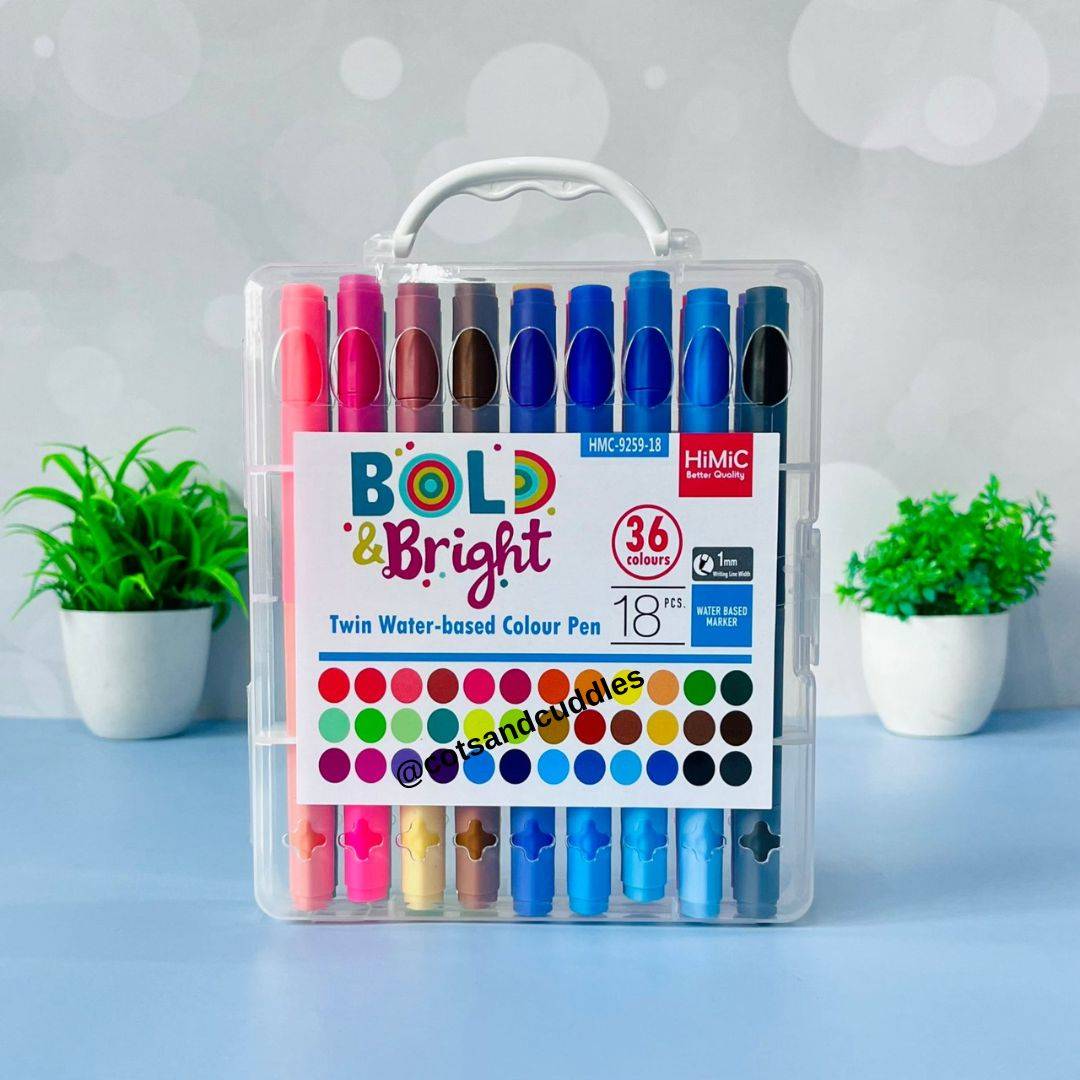 2 in 1, 36 Colours Twin Water-Based Colour Marker 18pcs Buy @ ₹349
