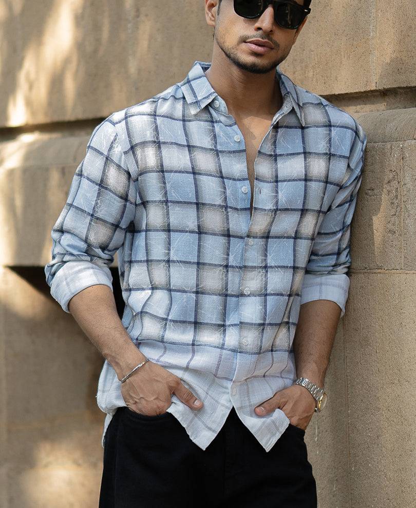 Light Blue Faded Checks Shirt Buy @ ₹799
