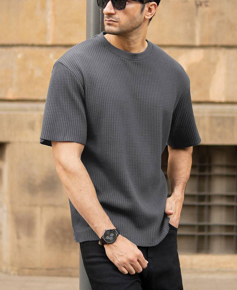 Dark Grey Structured T-Shirt Buy @ ₹499