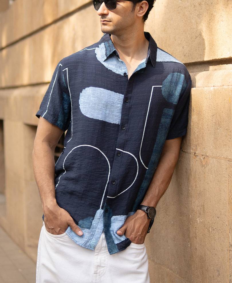 Navy Abstract Structure Print Shirt Buy @ ₹499