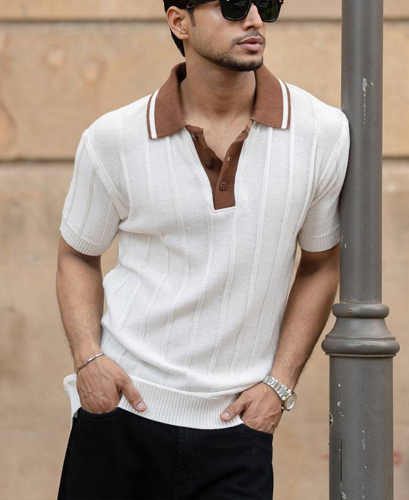 White Contrast Collar Knit T-Shirt Buy @ ₹999
