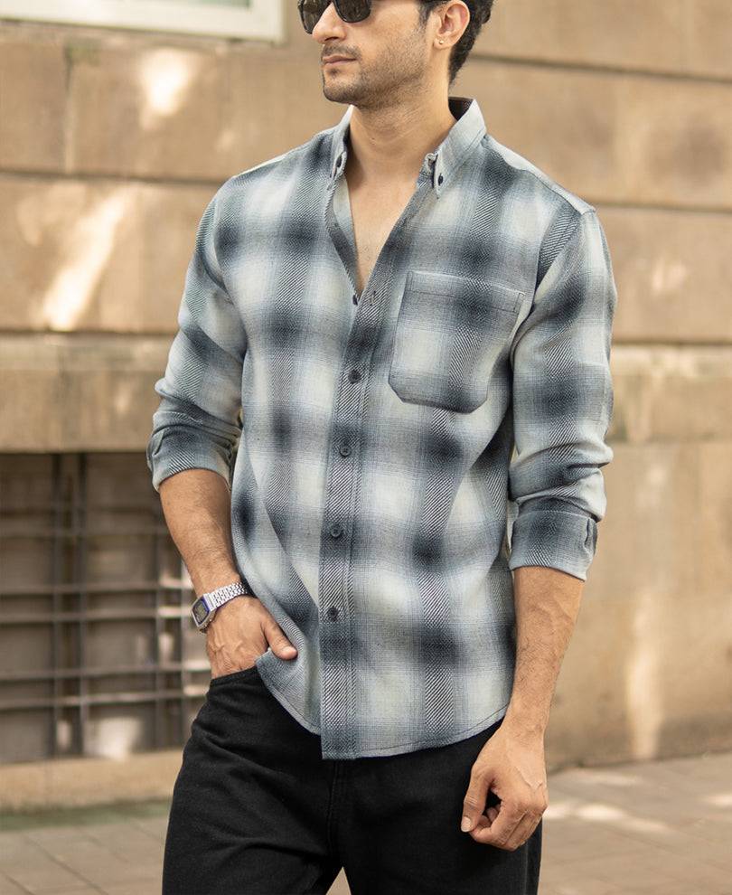 Grey Checks Button Down Shirt Buy @ ₹999
