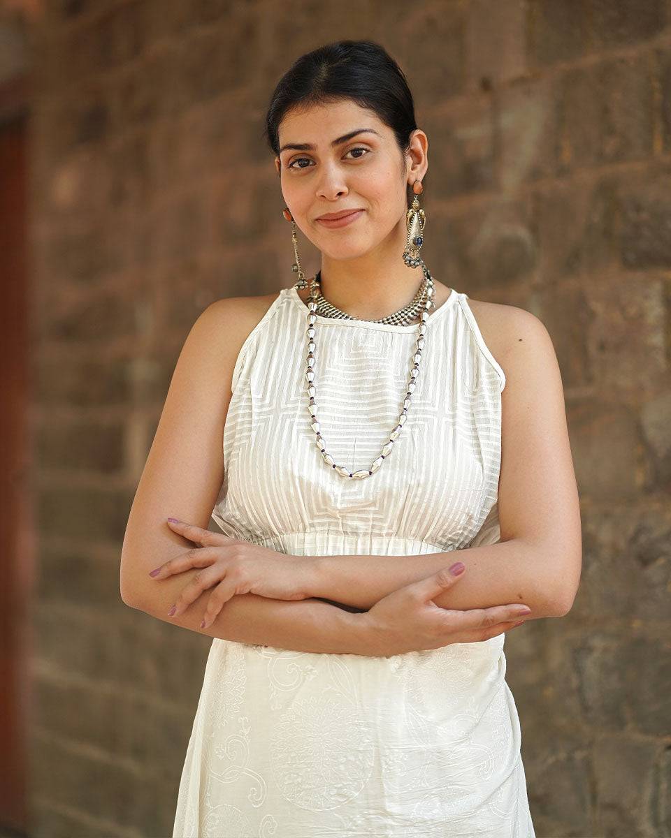 Seashell Murmur Ivory Block Printed Blouse - SFD