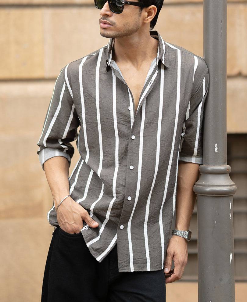 Olive Printed Stripe Shirt Buy @ ₹799
