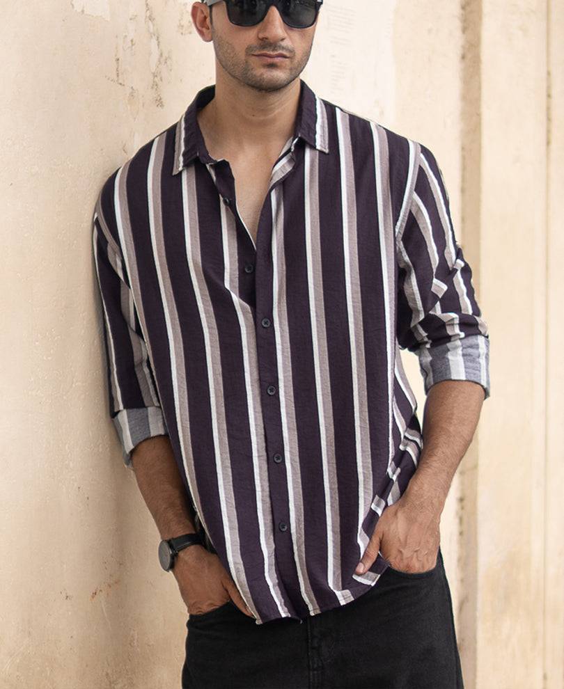 Navy And Grey Stripe Shirt Buy @ ₹699