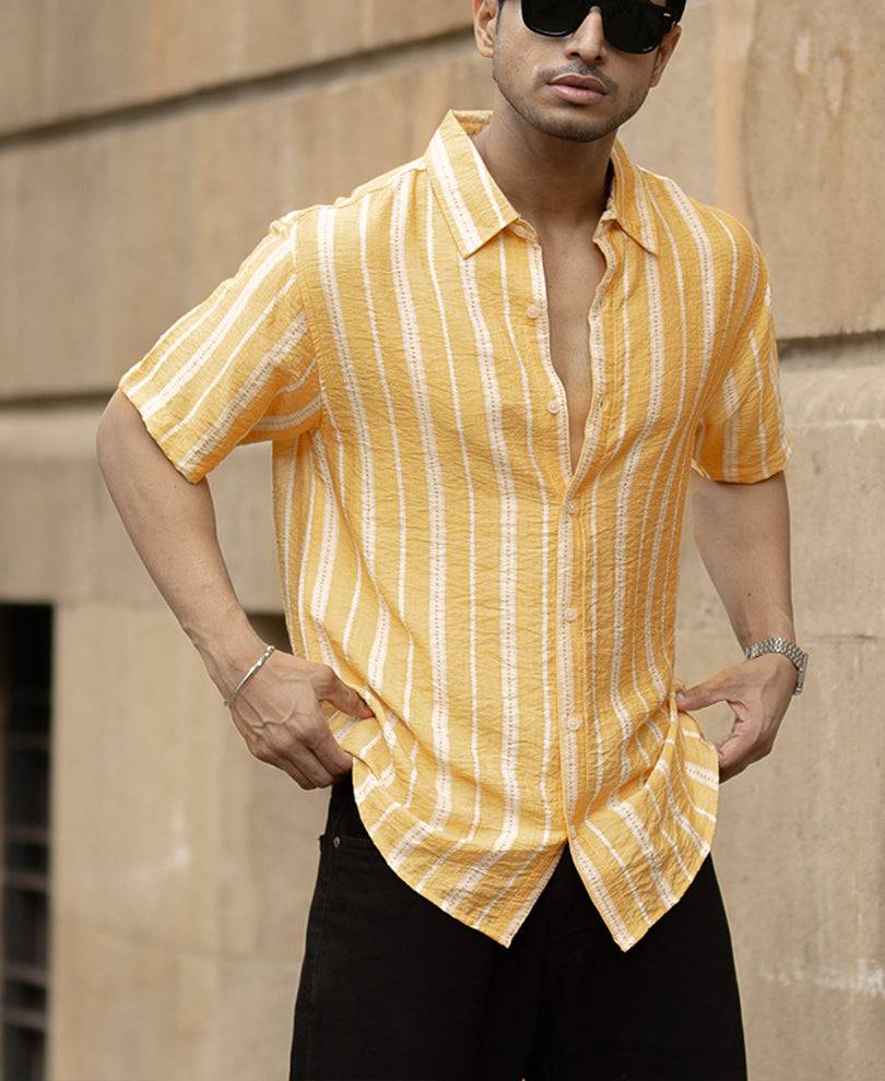 Yellow Printed Stripe Flowy Shirt Buy @ ₹799