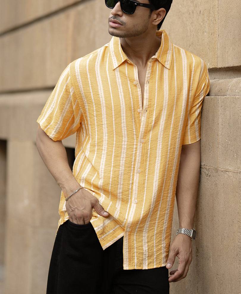 Yellow Printed Stripe Flowy Shirt Buy @ ₹799