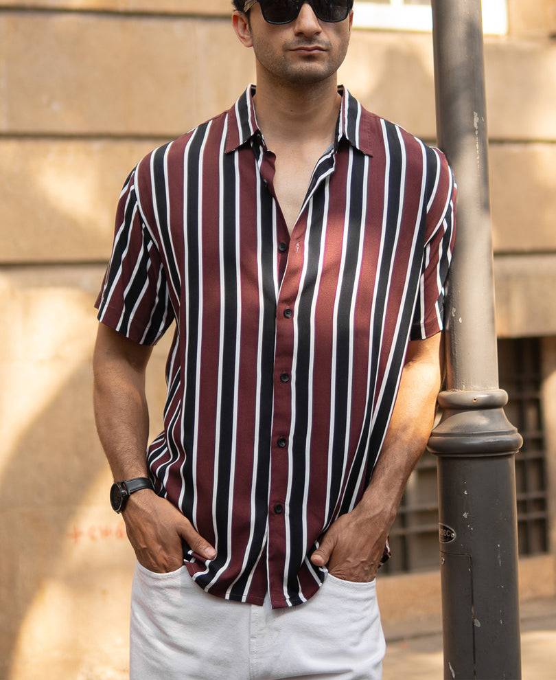 Dark Brown Printed Stripe Shirt Buy @ ₹399