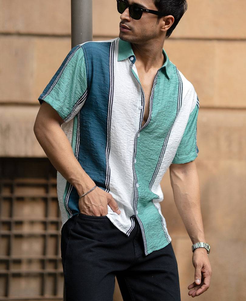 Green Lightweight Structure Stripe Shirt Buy @ ₹499